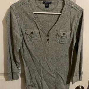 Medium gray long sleeve v-neck